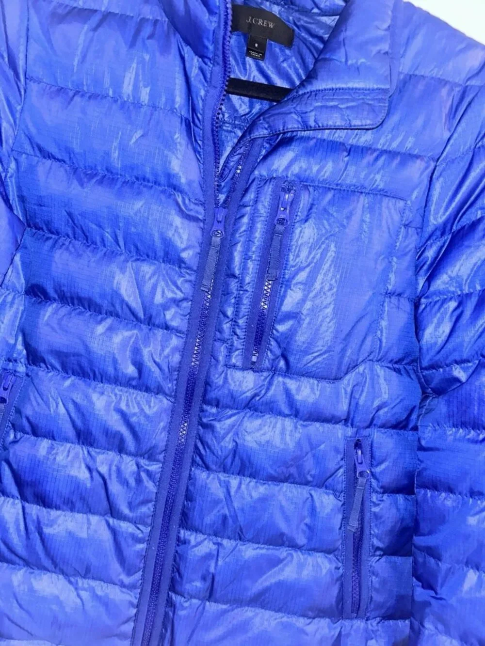 J. Crew Blue Full Zip Puffer Down Quilted Outdoor Preppy Jacket Size Small